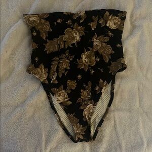 Betsey Johnson Black and Brown Floral One Piece Swimsuit